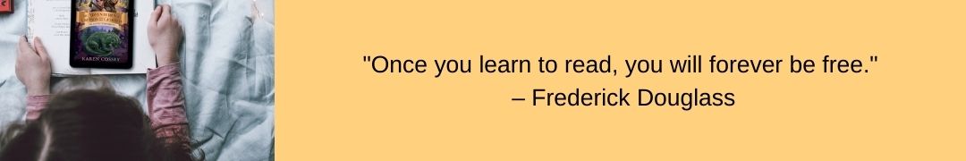 Reading Quote by Frederick Douglass. Click to view book in photo.